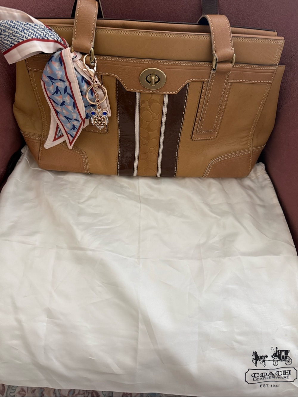 Coach Hampton Leather Signature Stripe Tote Bag 2007